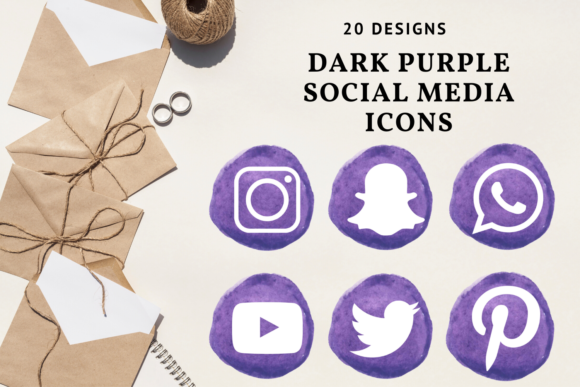 20 Dark Purple Social Media Icons Set and Icons