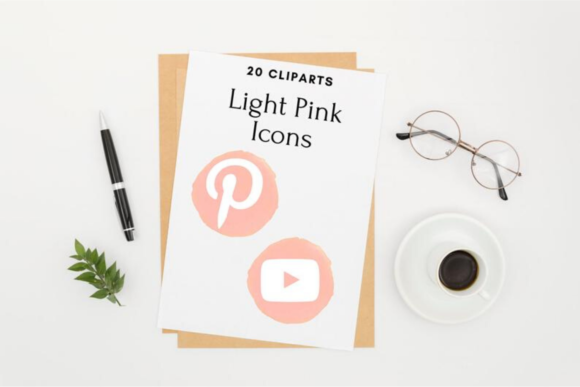 20 Light Pink Social Media Icons Set and Icons