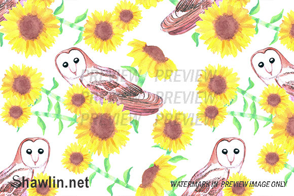 Barn Owl Sunflower Seamless & Patterns