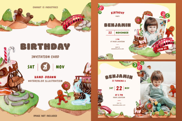 Chocolate Land Theme Birthday Invitation and Print Templates