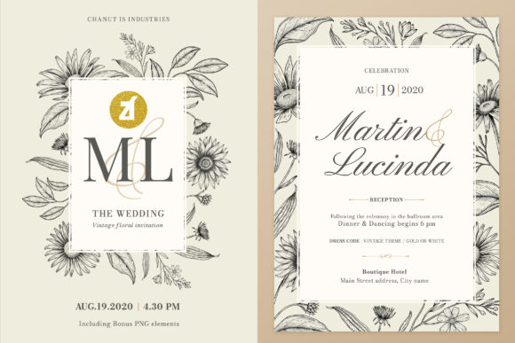 Daisy Vintage Wedding Invitation Graphic and Print Templates