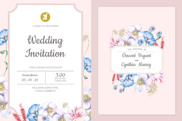 Garden Floral Wedding Invitation Graphic for Print Templates