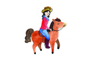 Girl Riding Horse - Watercolor Cowgirl Art