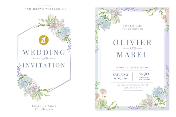Green Succulent Wedding Invitation Print Templates