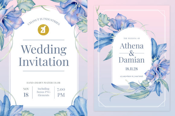 Harebell Flower Wedding Invitation and Print Templates