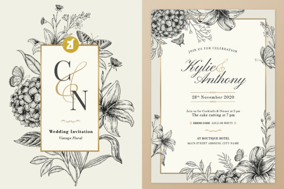 Hydrangea Vintage Wedding Invitation Print Templates