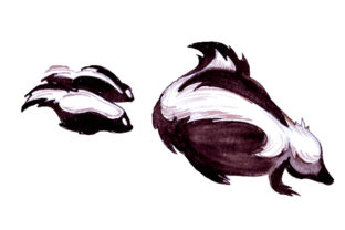 Mom and Baby Skunks in Watercolor Style