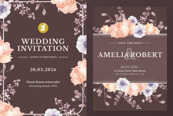 Peony Anemone Wedding Invitation Graphic and Print Templates