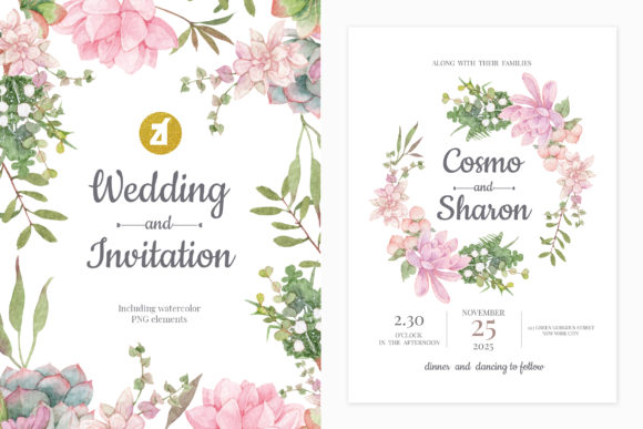 Pink Succulent Wedding Invitation Print Templates