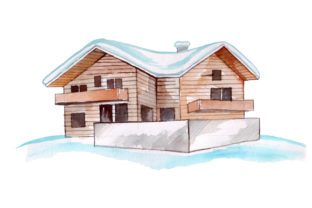 Ski Chalet in Watercolor Style: Winter Design Magic
