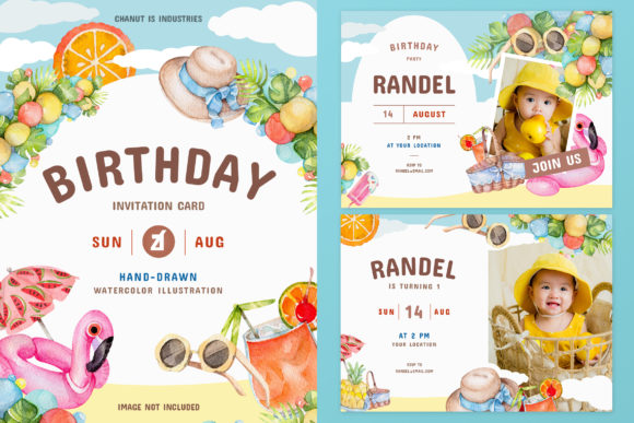 Summer Party Theme Birthday Invitation and Print Templates