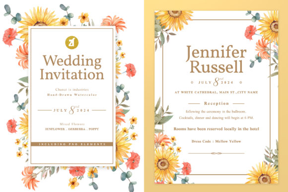 Sunflower Gerbera Wedding Invitation and Print Templates