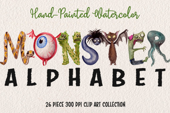 Watercolor Monster Alphabet Collection and Illustrations