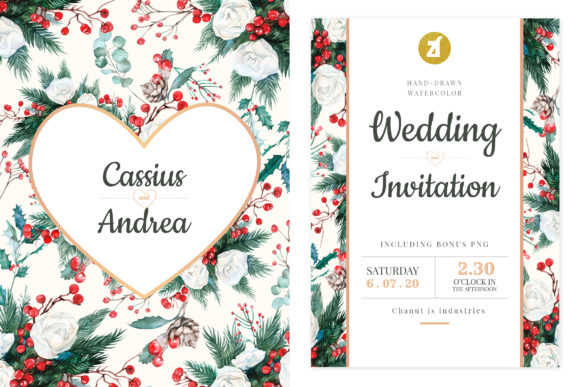 Winter Berry Wedding Invitation Graphic Print Templates