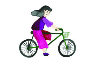 Woman Riding Bicycle - Watercolor