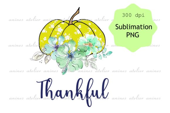 Yellow Floral Pumpkin - Thankful Png in Crafts