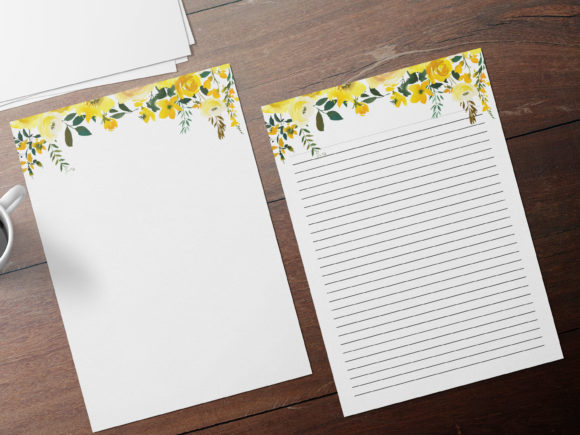 Yellow Floral Stationary, Note Paper and Print Templates